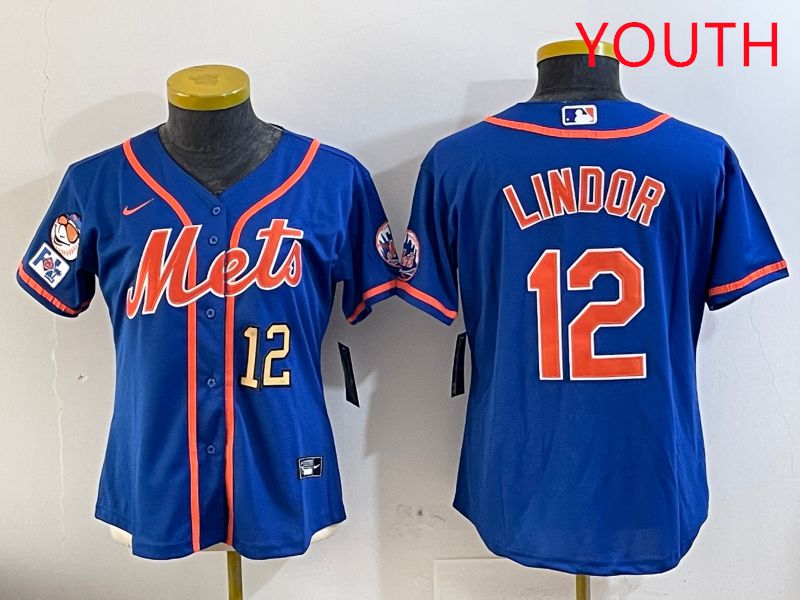 Youth New York Mets #12 Lindor Blue Game Fashion 2025 Nike MLB Jersey style 4